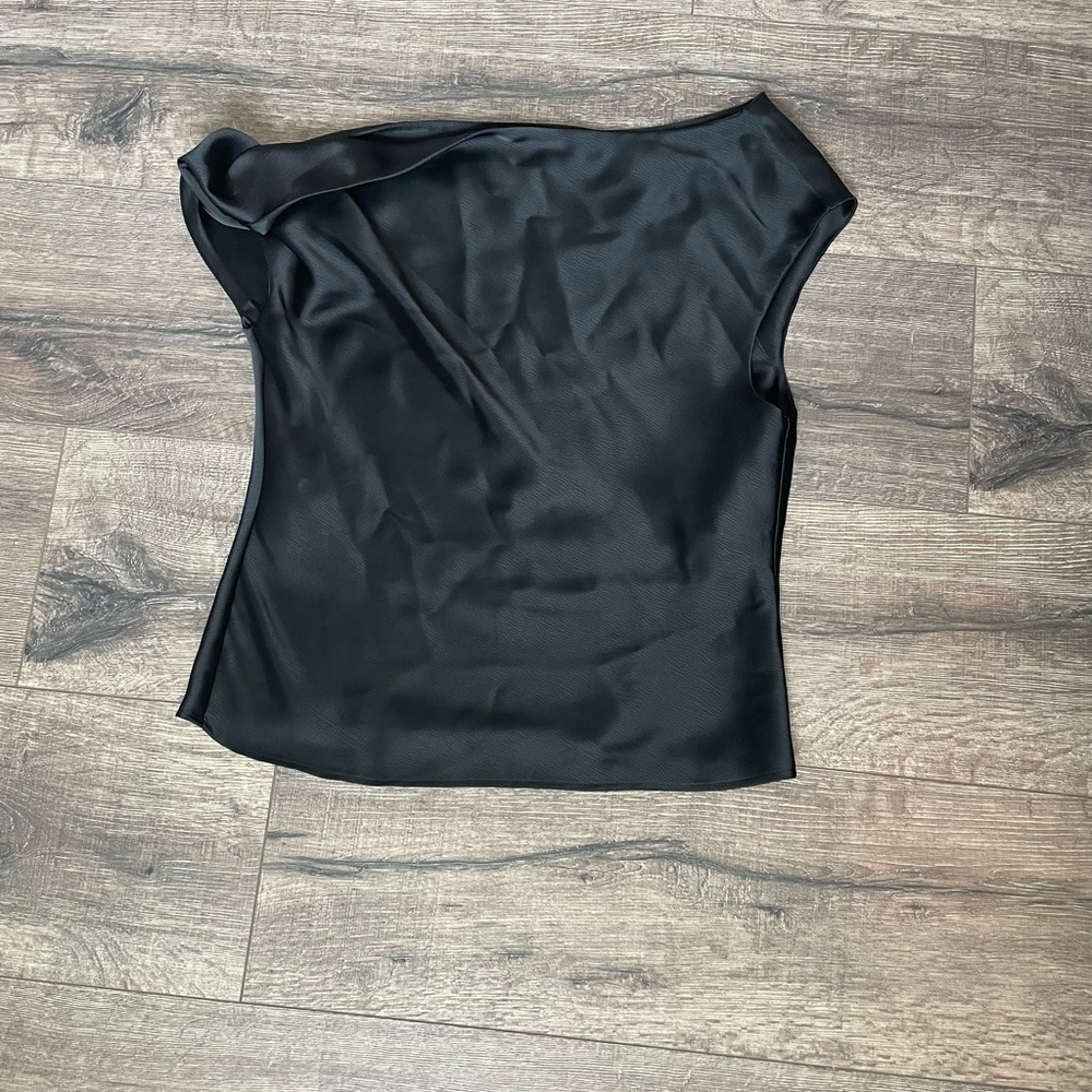 Wayf Keita Black Satin Blouse